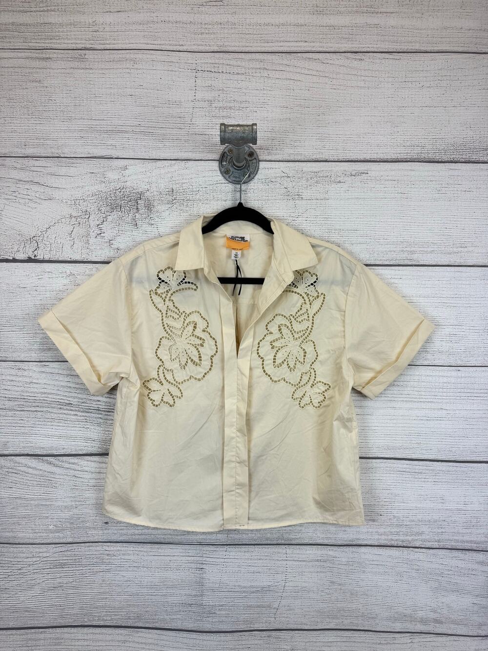 Future Collective Women's Cream Eyelet Cutout Blouse Size XS